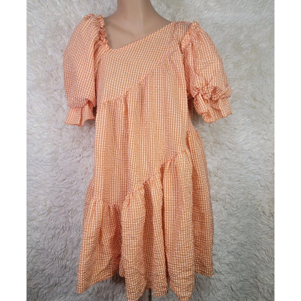 Simplee Babydoll Dress Dress Size M Puff Sleeve Tennessee Orange White Gingham X